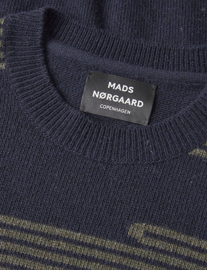 Mads Nørgaard - Copenhagen Eco Wool Vilhelm Lines Knit Blå