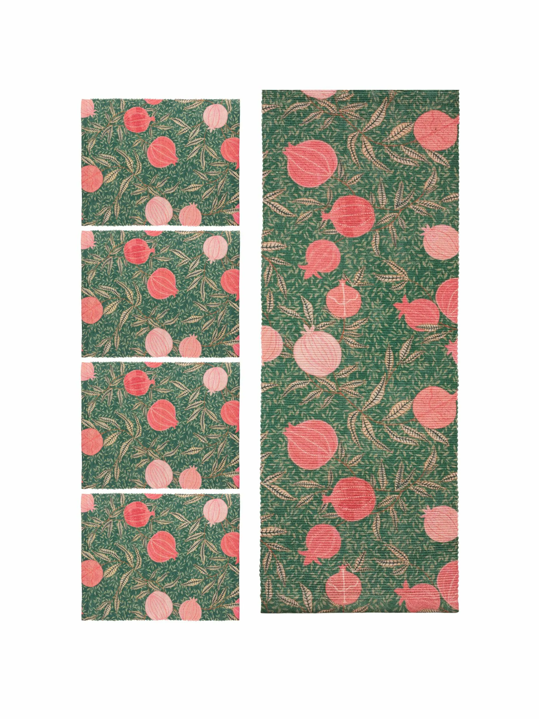 Paoletti - Set van 4 kersttafelplacemats in paarsrood plus grote tafelloper