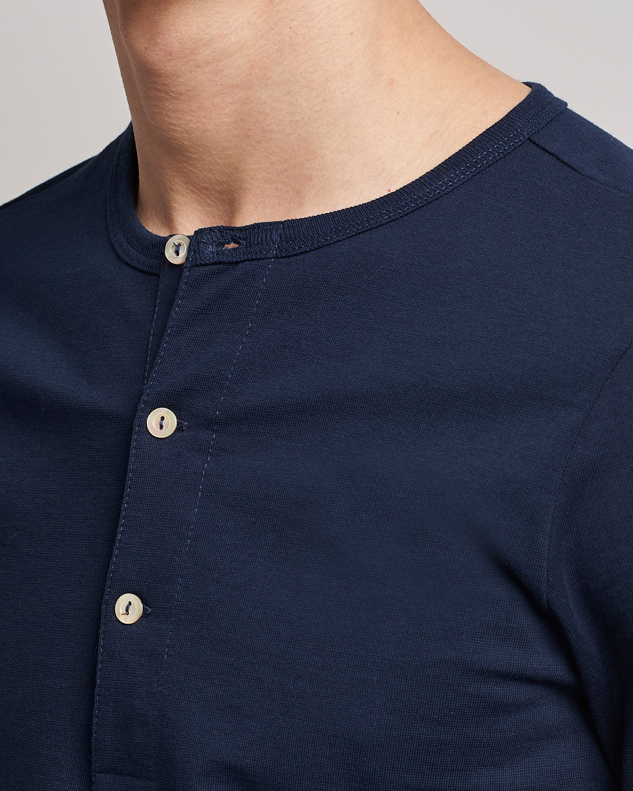 Merz b. Schwanen Classic Organic Cotton Henley Sweater Ink Blue