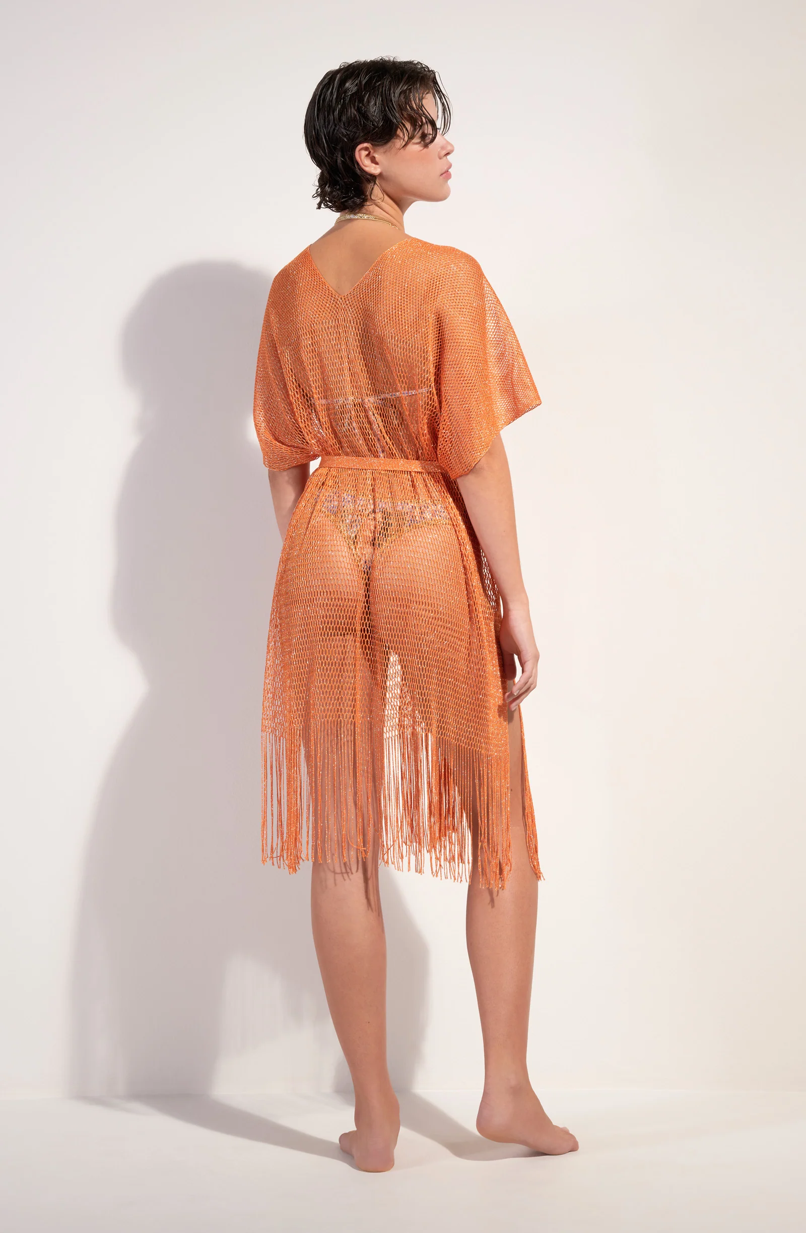 vita Veste kimono courte à franges orange Orange