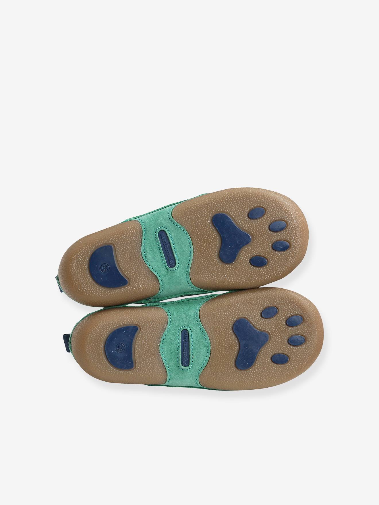 Pantufas de couro elástico para meninos, verde-escuras lisas com estampas.