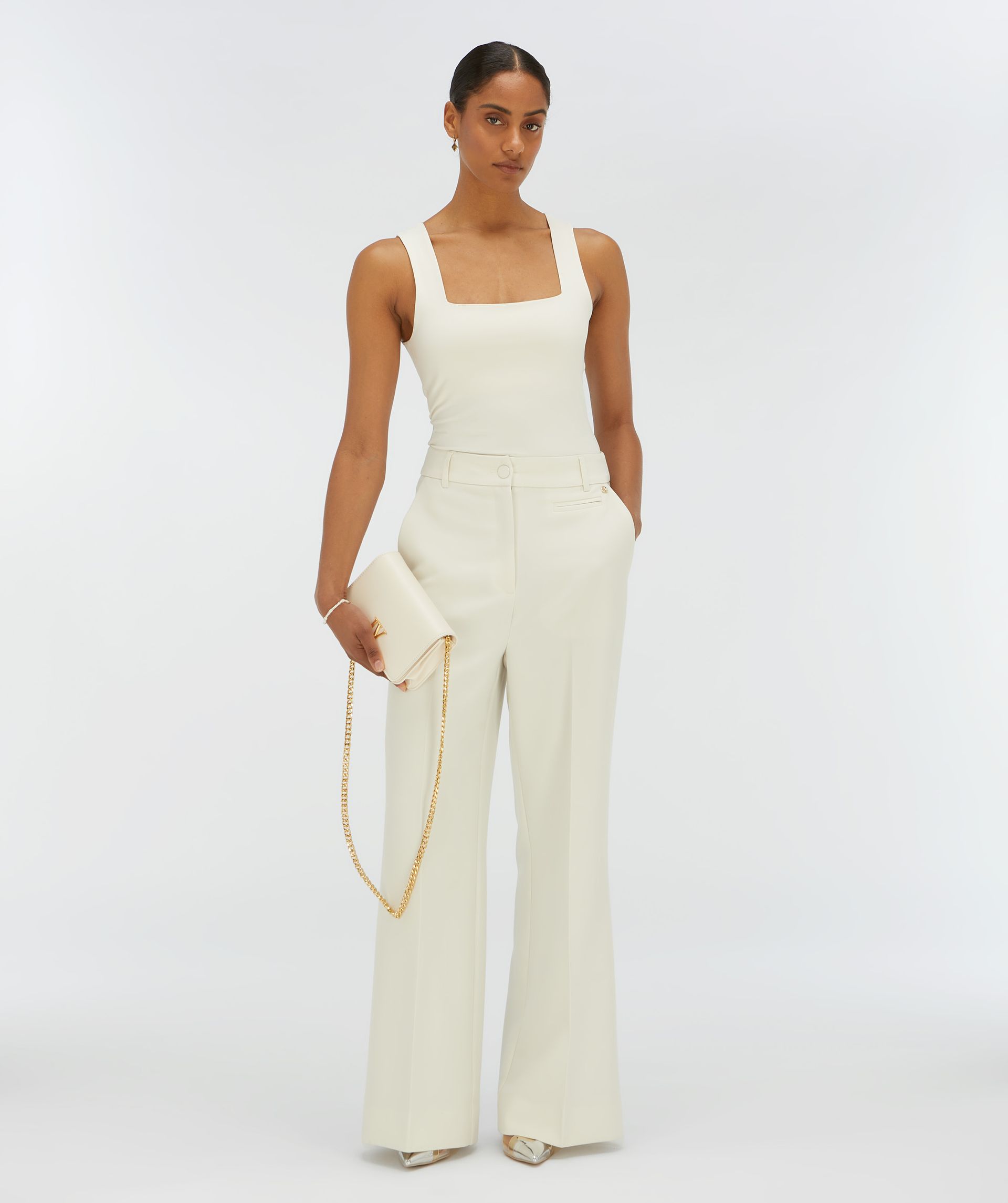 JV-KATE high rise wide leg broek - creme white