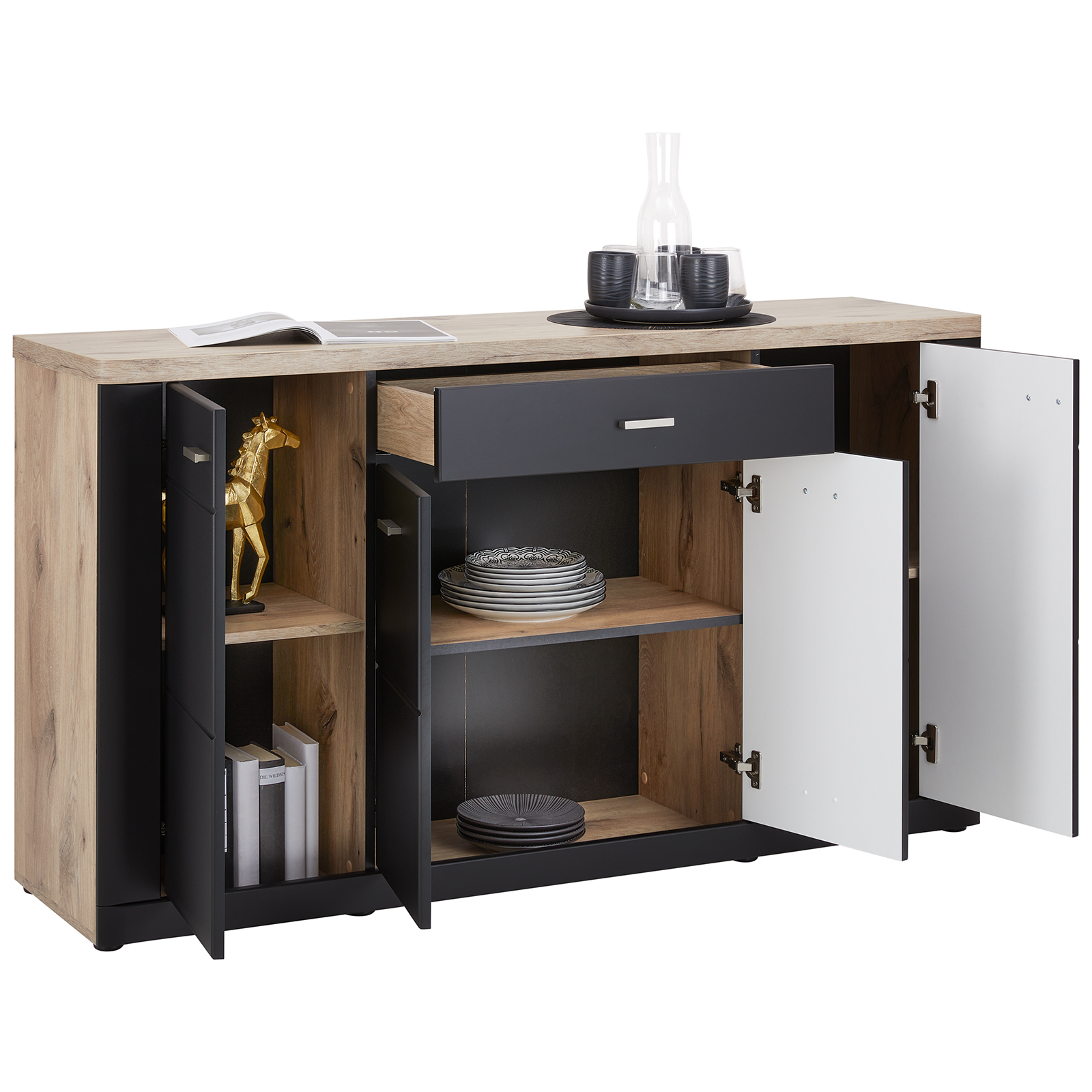 Sideboard GAME - Nox Oak-schwarz - 156 cm