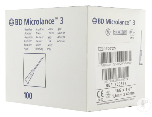 BD Microlance 3 Aiguille 16G 1 1/2 1,6x40mm Blanc 100 Pièces (300637)
