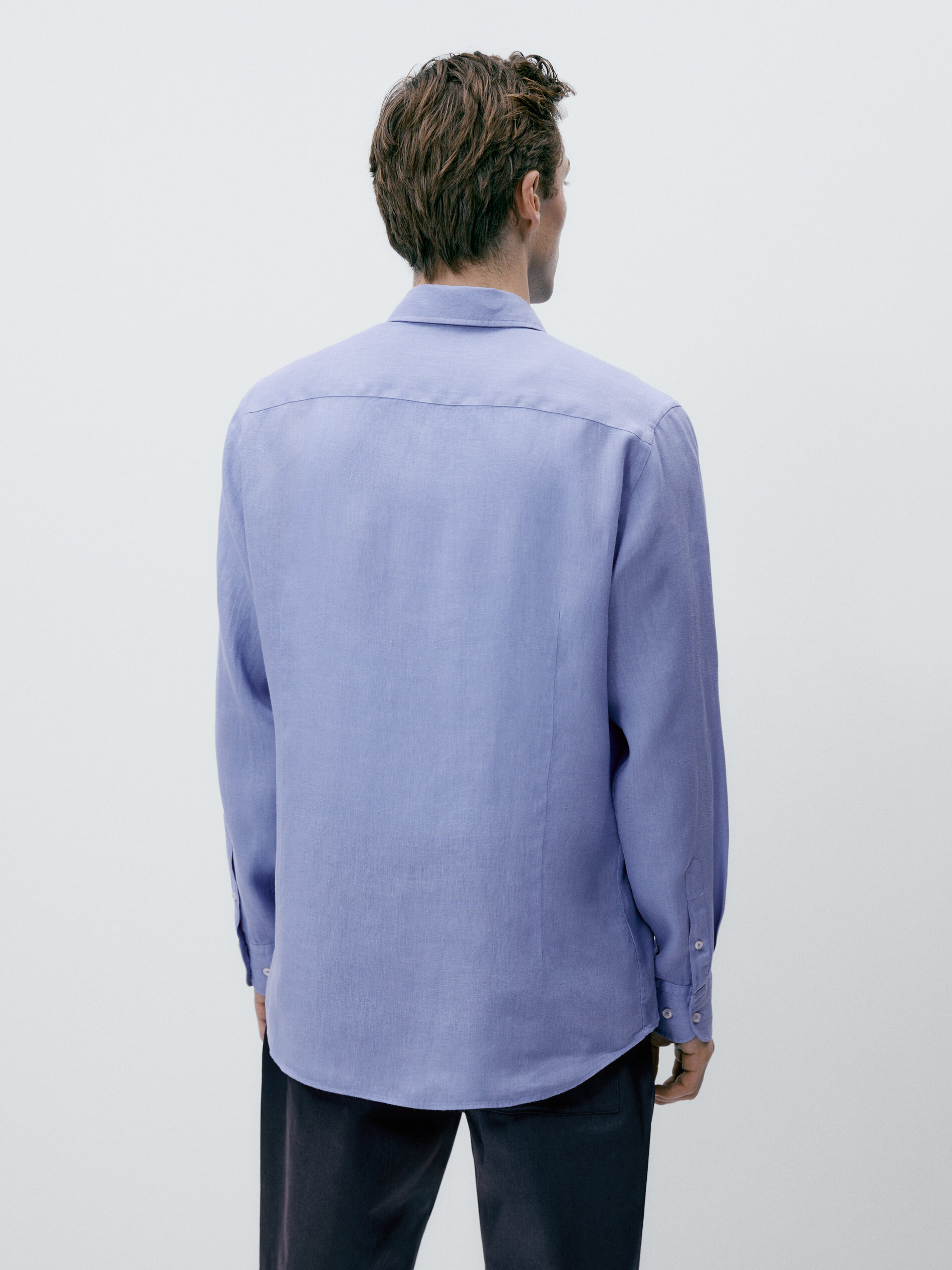 Camisa slim fit 100% linho - AZUL MÉDIO