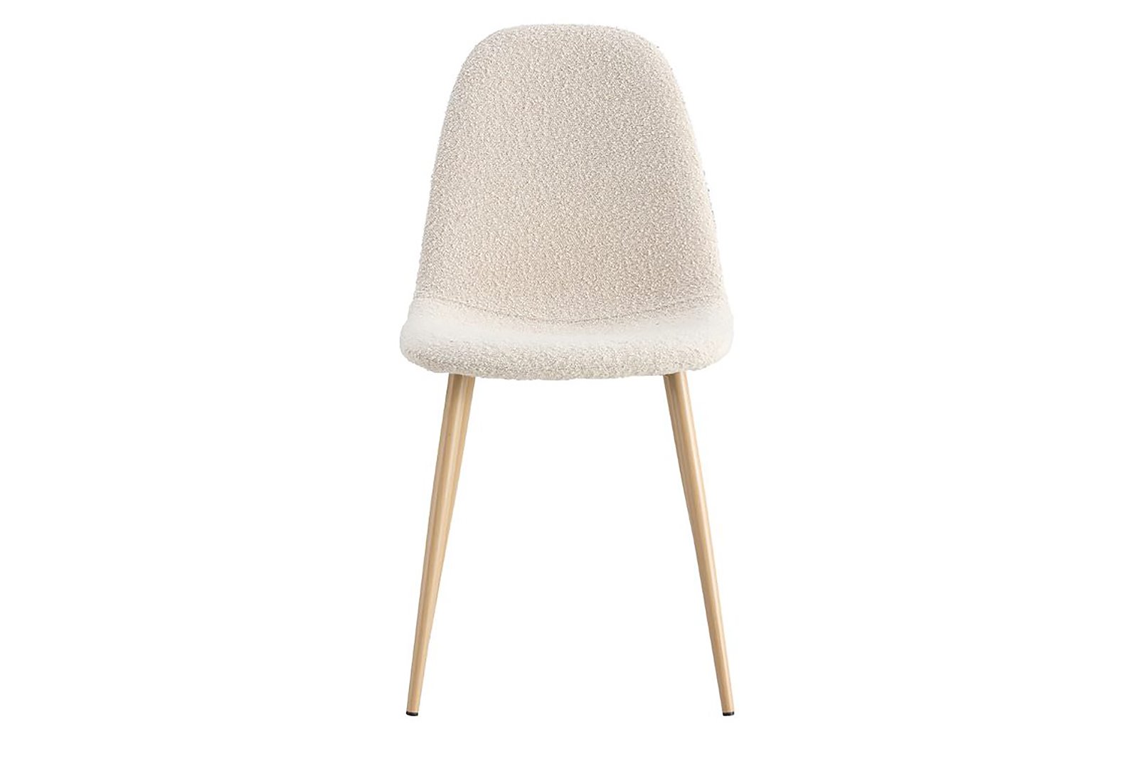 Billie spisestol I tekstil offwhite bouclé med trefargede metall ben med eikemønster.