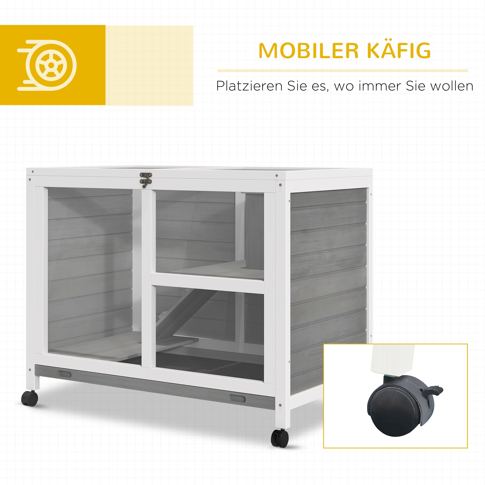 PawHut Kleintierstall mit Rollen 91,5 x 53,3 x 73 cm (LxBxH)