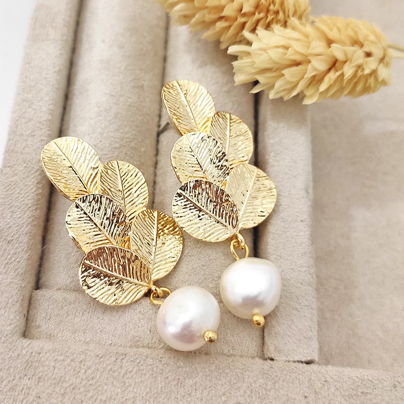 Boucles d'oreilles - Laiton plaqué or & perle
