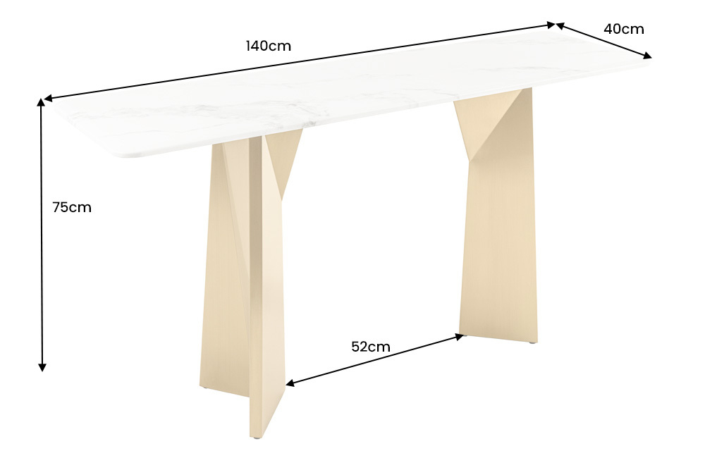 Design Konsolentisch EXTRAVAGANCIA 140cm weiß Marmor brushed champagner gold Metall