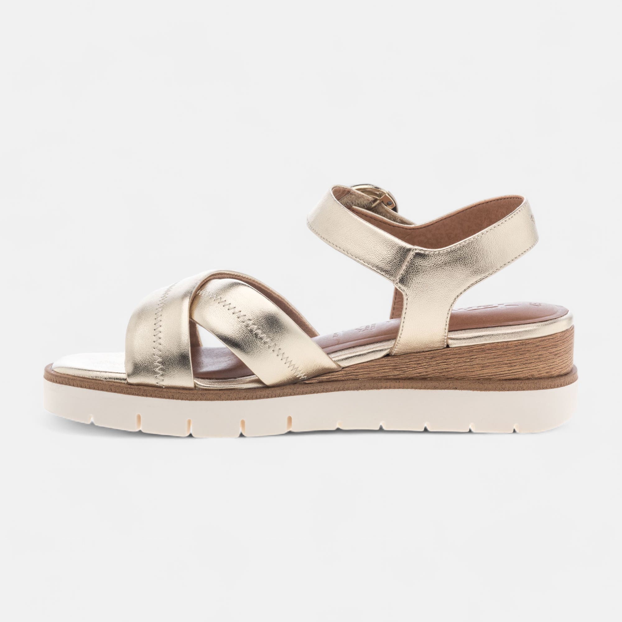Sandales à talon compensé Femme en cuir or