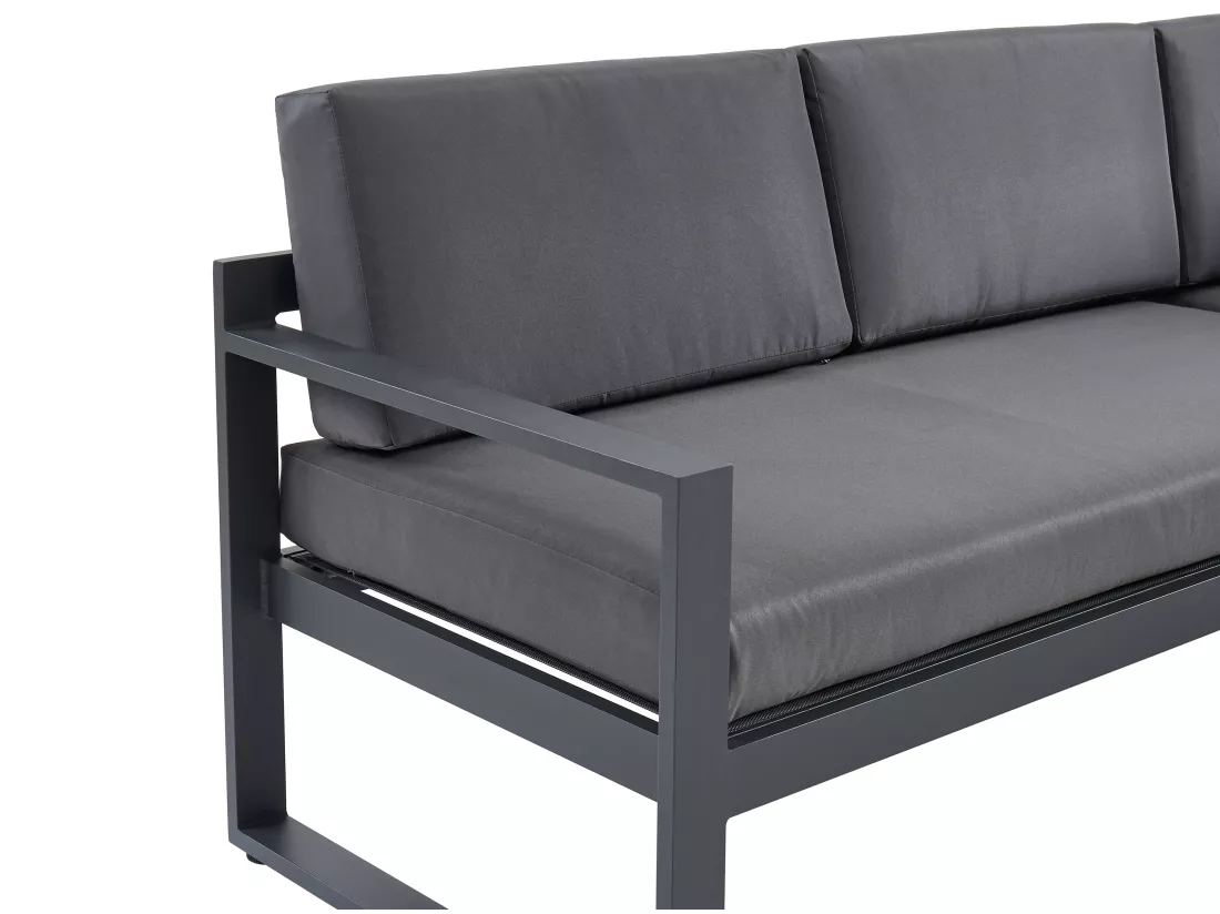 Salon de jardin en aluminium : Table basse et canapé d'angle relevable 6 places - Anthracite - PALAOS II de MYLIA