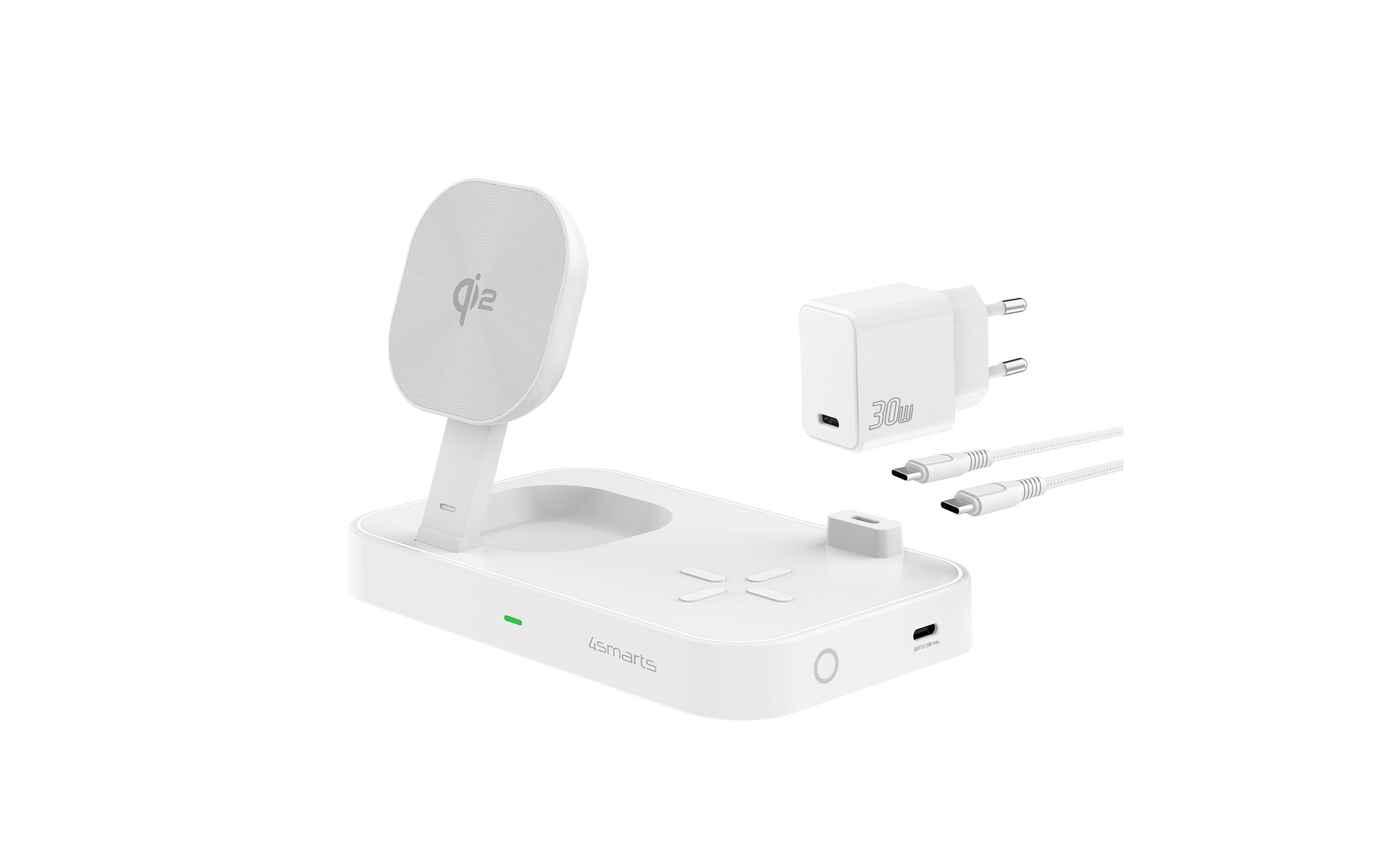 Wireless Charger Qi2 Weiss3-in-1 MagSafe-Ladestation mit inkludiertem Ladegerät