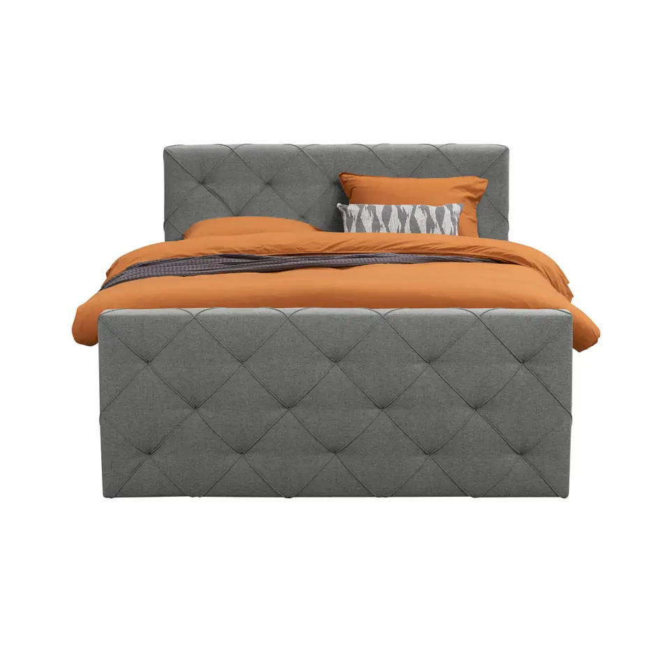 Boxspring met voetbord Liv geruit - lichtgrijs - 180x200 cm - slanke poot