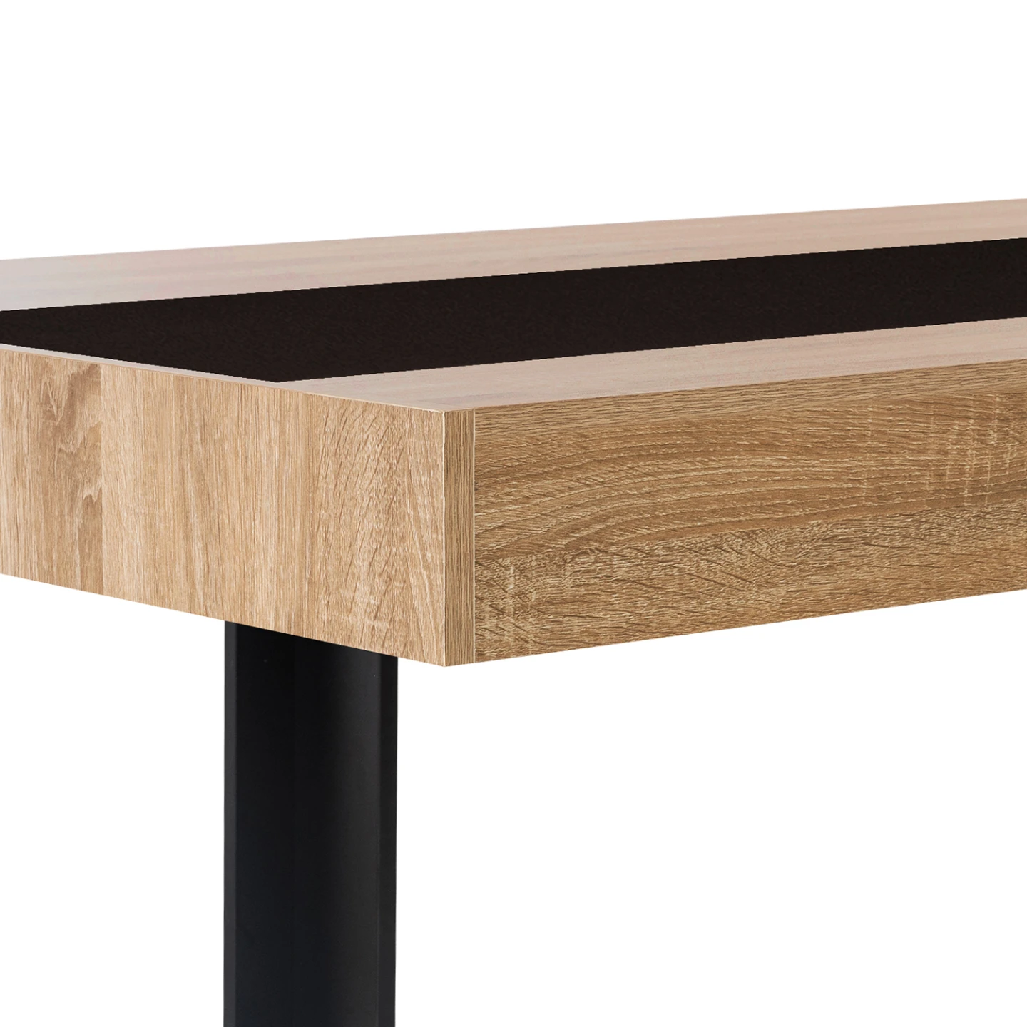 Table à manger rectangle PHOENIX 8 personnes bois et noir bande centrale noire 200 cm
