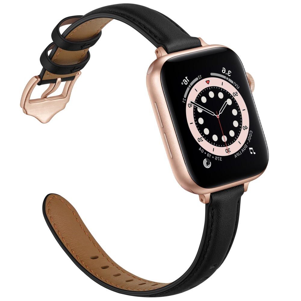 Apple Watch (42/41/40/38 mm) Echtleder Ersatz Armband mit Dornschliesse (Gelenkumfang 156-221 mm) - Schwarz / Roségold