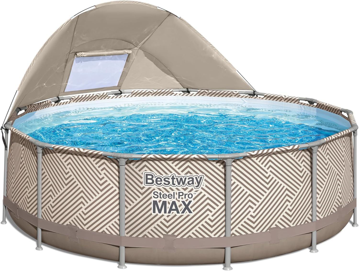 Bestway Steel Pro MAX Frame Pool Komplett-Set mit Filterpumpe Ø 396 x 107 cm, Op Art-Design, rund