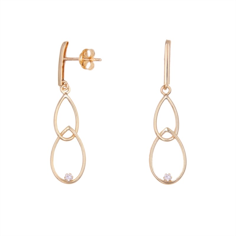 Boucles d'Oreilles Pendantes Or Jaune et Zirconiums - Femme