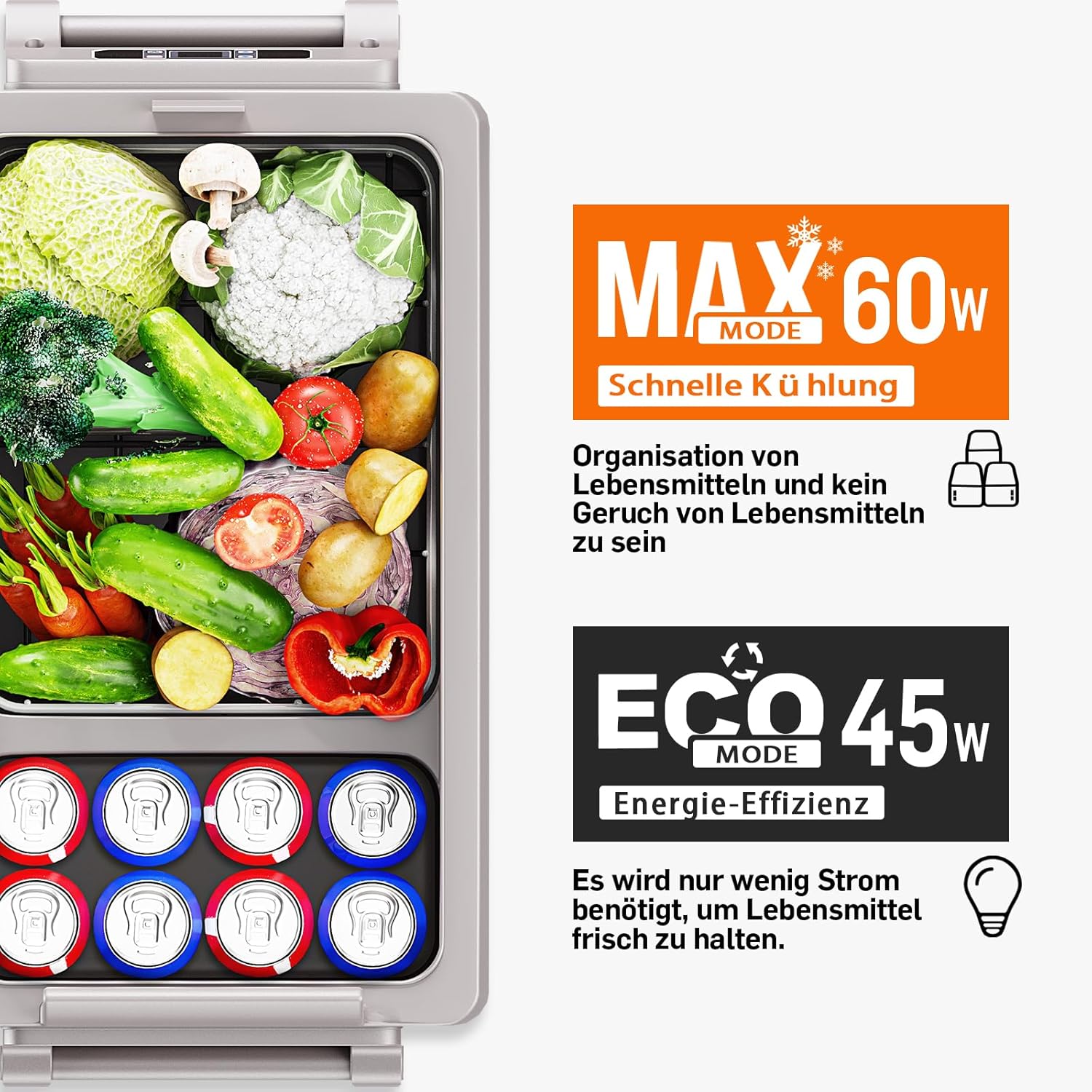 EUHOMY Kompressor Kühlbox 49.4L, Kühlbox Auto Kompressor mit 12/24V DC & 240V AC, tragbarer Kühlschrank Gefrierschrank Kühlschrank Kühler für Auto, RV, Camping, Reisen, Angeln, Outdoor oder Home Use.