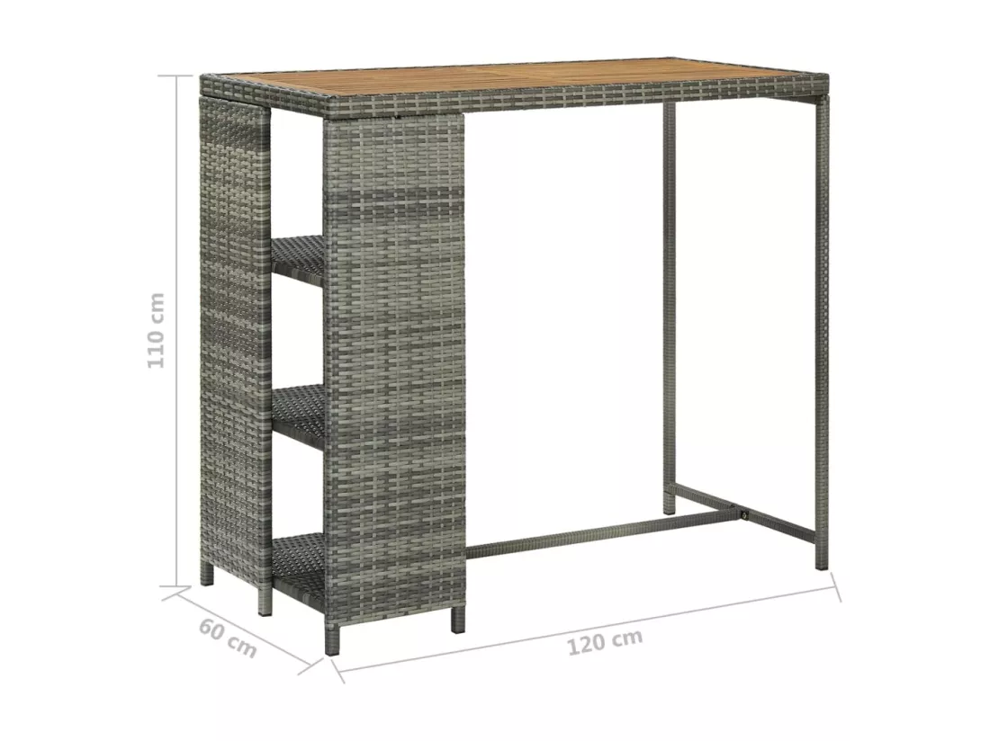 Table de bar avec rangement Gris 120x60x110 cm Résine tressée