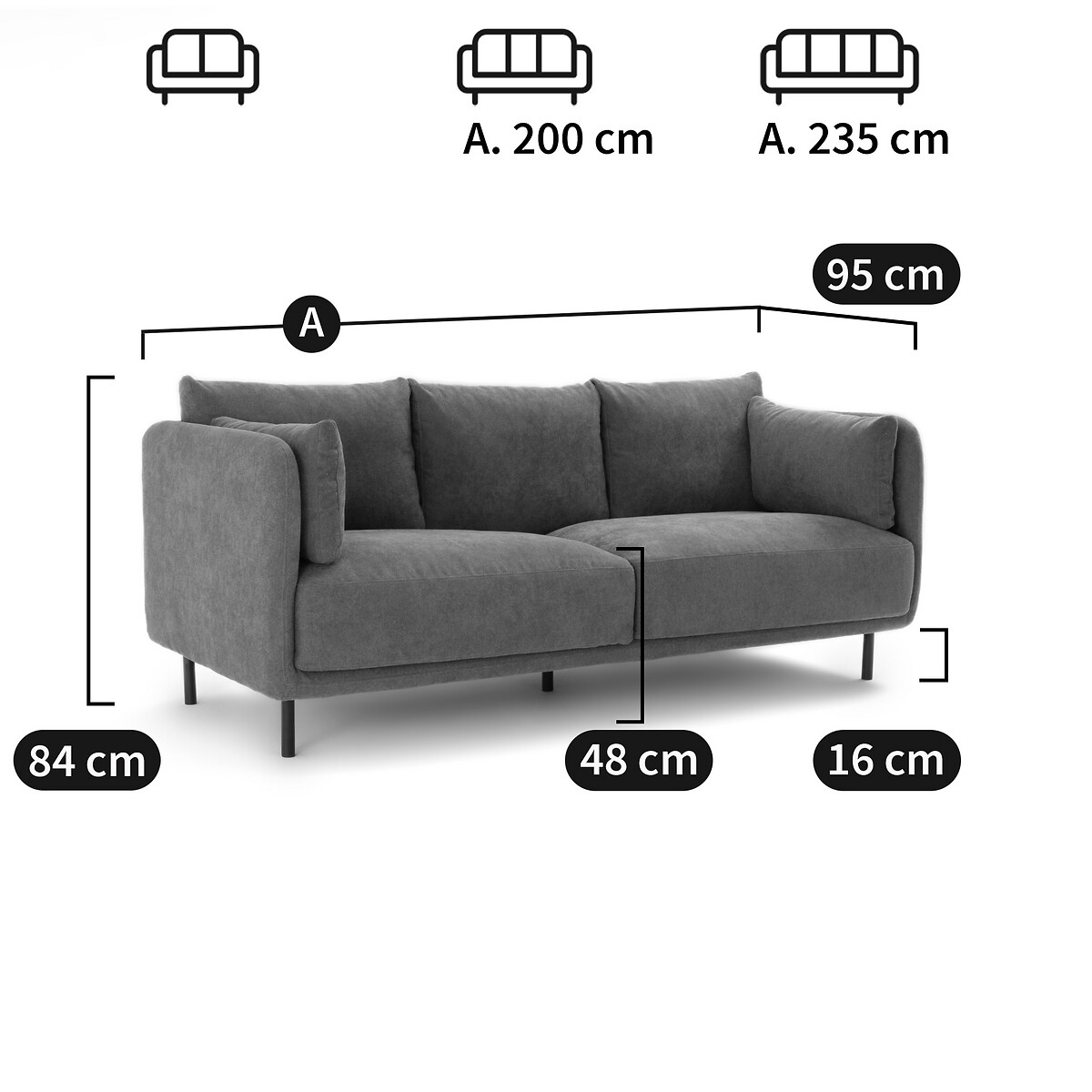 LA REDOUTE INTERIEURS<br>Banco 3, 4-zit, getextureerde stof, Victor
