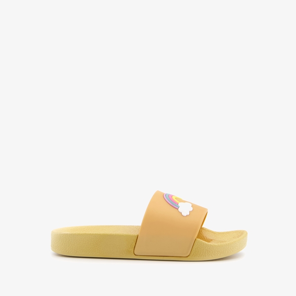 Kinder badslippers geel met regenboog