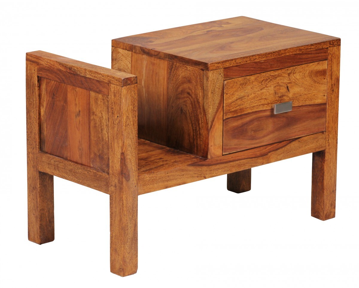 KADIMA DESIGN Robuste Sheesham Nachtkonsole, Landhaus-Optik, 60x40x30 cm - Mit Schublade & Ablage