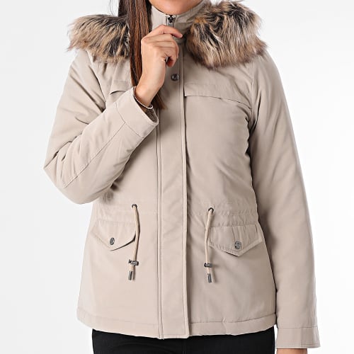 Parka Capuche Fourrure Femme New Starline Beige