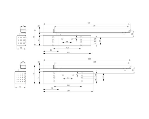 Dorma TS 93 G zilver deursluiter zonder glijrail