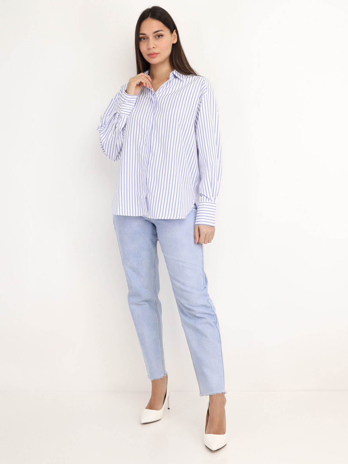 Chemise asymétrique à rayures- Blanc