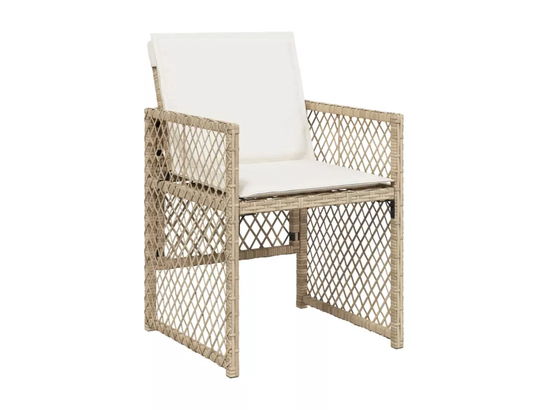 Ensemble à manger de jardin et coussins 11 pièces beige poly rotin