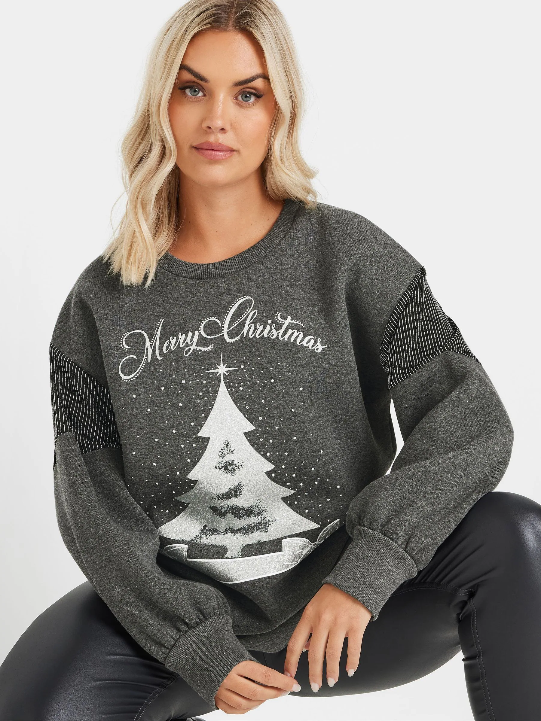 Grijs - Yours Curve Merry Christmas Diamante Embellished Sweatshirt
