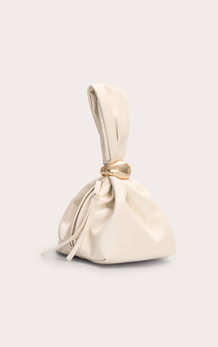 Crème Sac À Main Haut De Gamme En Synthétique Souple Avec Poignées Dorées