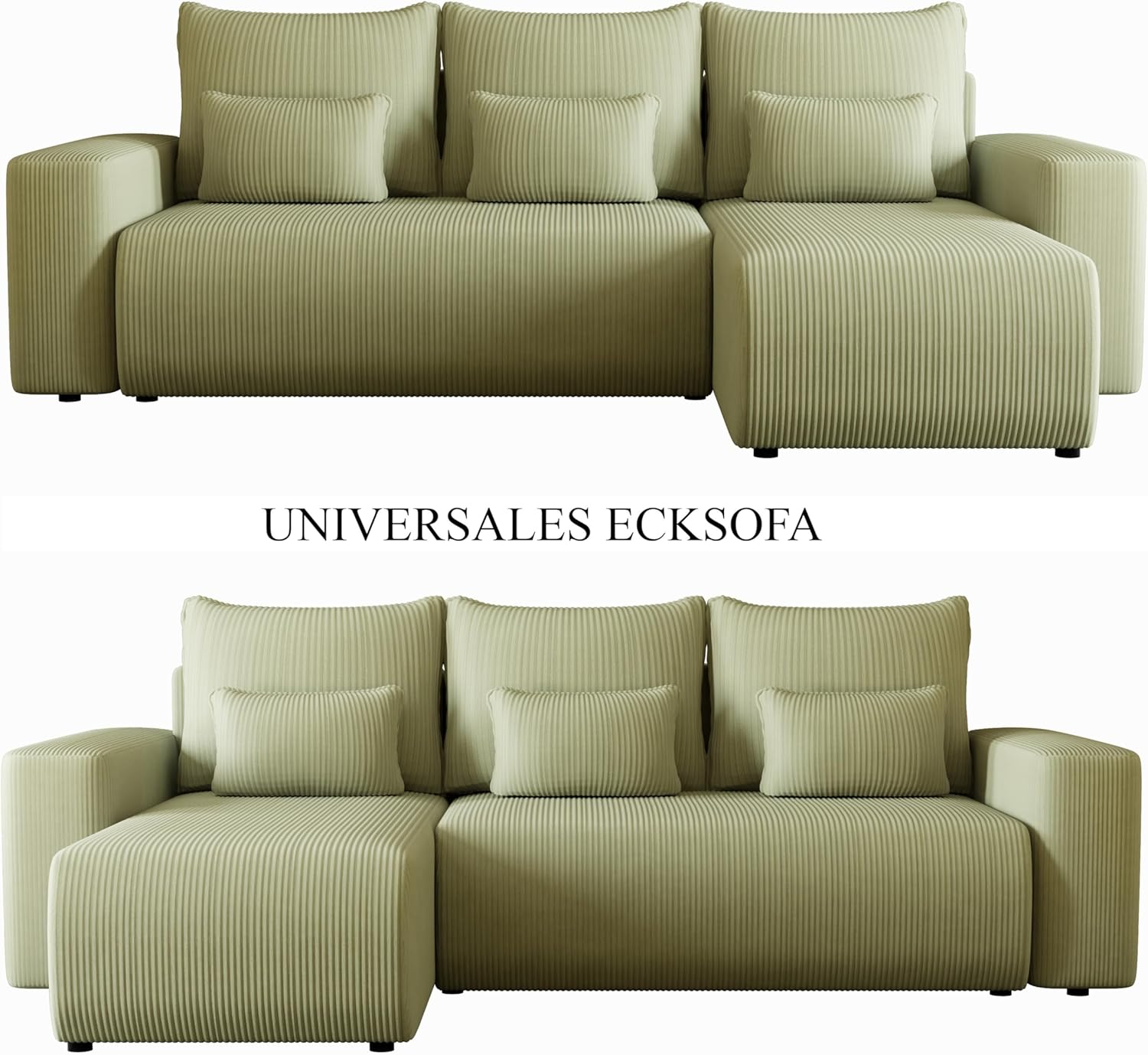 Ecksofa mit Schlaffunktion Travis 248x148 cm - Couch - Sofa mit Bettkasten - Eckcouch - L-Form - Schlaffsofa - Cord - Universal (Poso 47 Pistachio, L-Form)