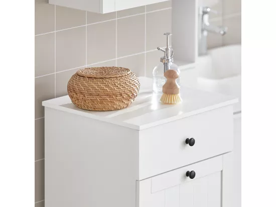 Meuble Bas de Salle de Bain Armoire Toilette avec 1 tiroir et 1 Panier à Linge, BZR21-W