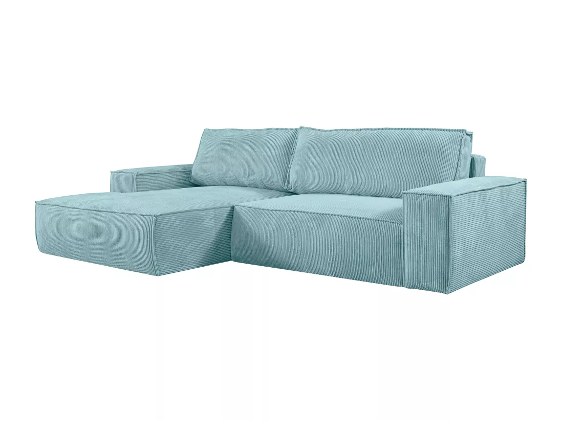 Canapé d'angle gauche convertible en velours côtelé bleu turquoise AMELIA