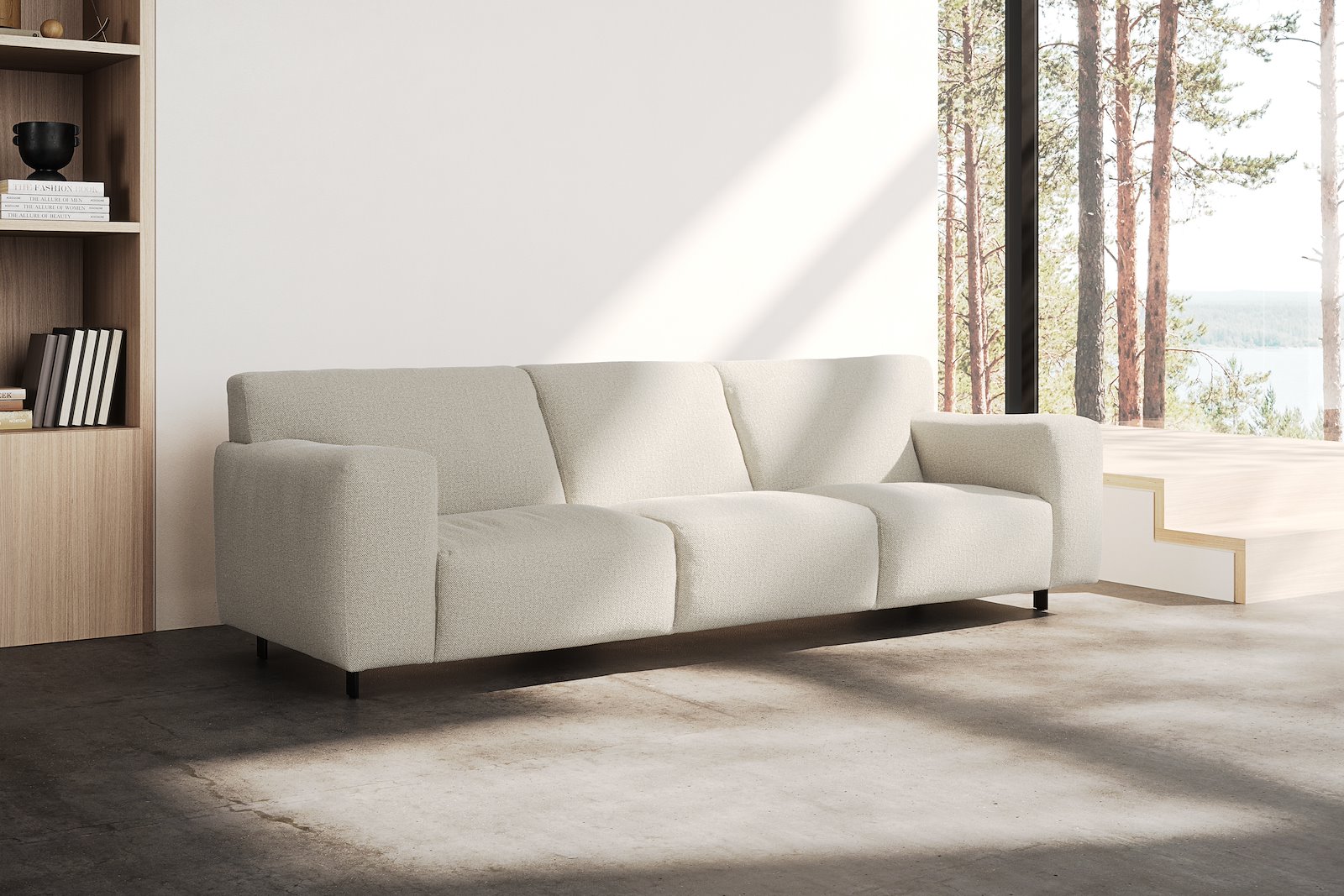 Vesta 4-seter I Tekstil Marsel Beige, standardsøm, sort metallben 10 cm, Comfort CM