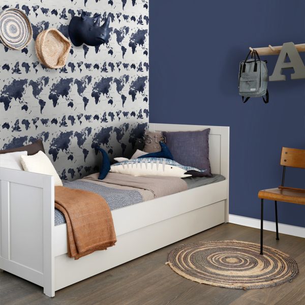 Estahome Vintage Wereldkaarten Behang - 0,53 x 10,05 m - Donkerblauw