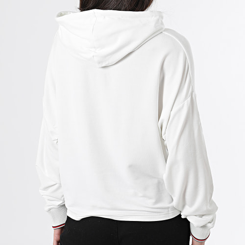 Sweat Capuche Femme A Bandes Crop 4342 Blanc