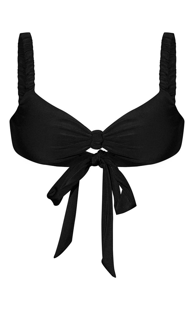Noir Haut De Bikini À Bretelles Élastiques Froncées