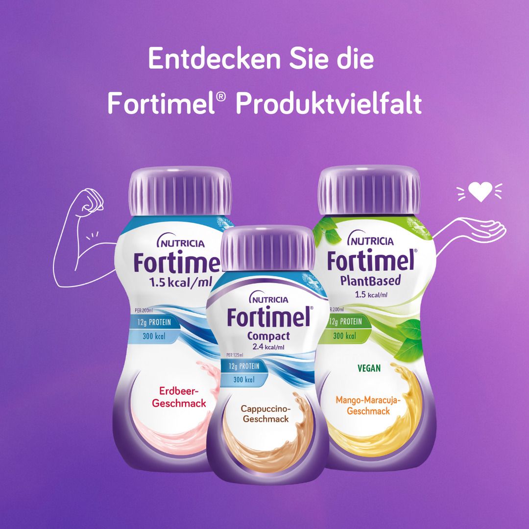 Fortimel® Protein 2 kcal Schokolade-Karamell, die eiweißreiche und hochkalorische Trinknahrung, die zudem ballaststoff- & glutenfrei, und laktosearm ist