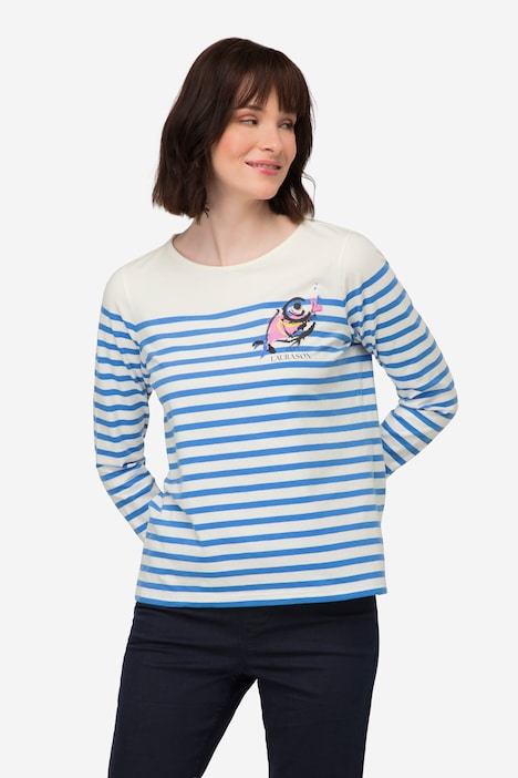 T-Shirt, Ringel, Fisch Motiv, Rundhals, Langarm