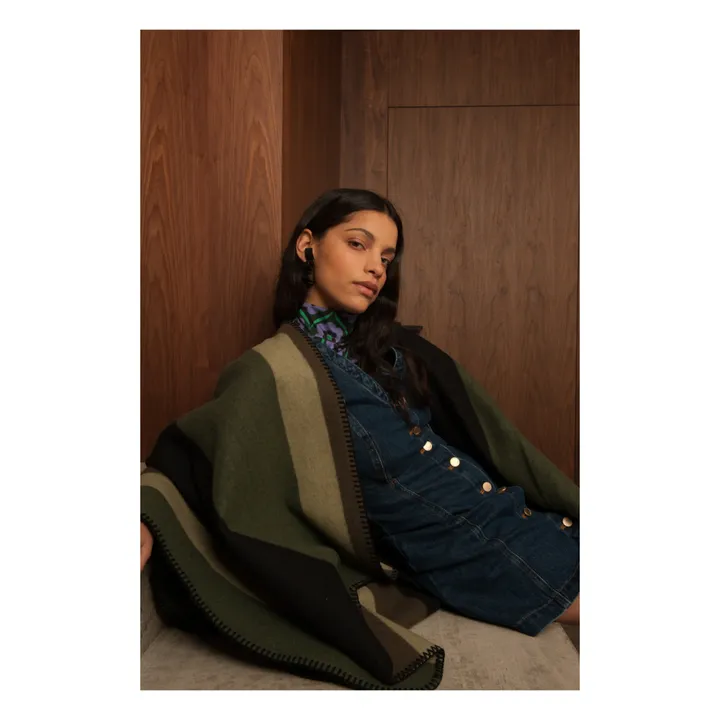 La Méricaine Cape Navajo Laine Recyclée | Vert kaki