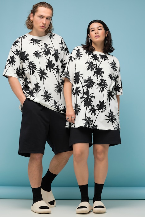 Oversize-Shirt, Palmenprint, Rundhals, Halbarm, Unisex