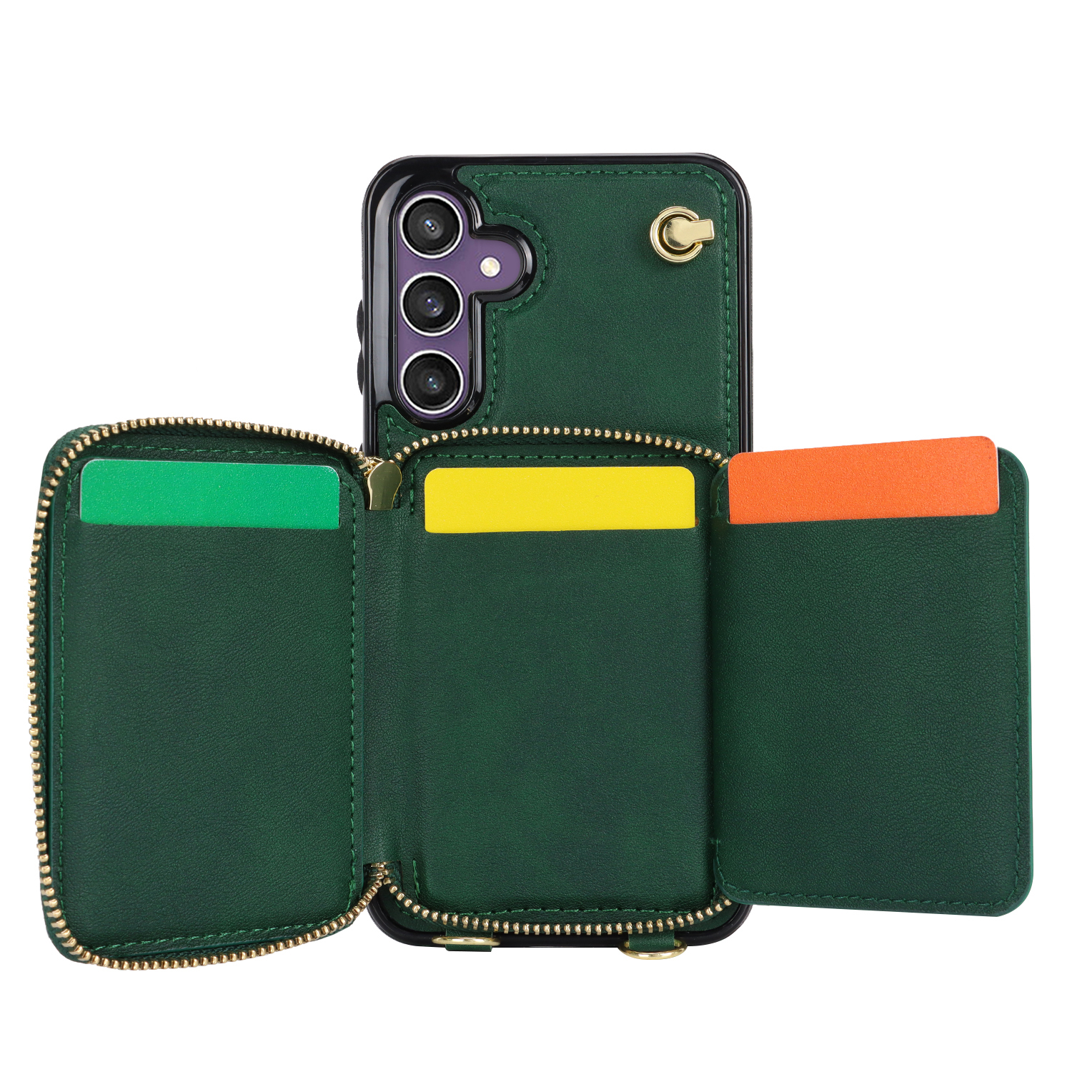 Samsung Galaxy S25 Necklace Leder Schutz Hülle mit Kartenfächer   Handykette (140cm) - Dunkelgrün