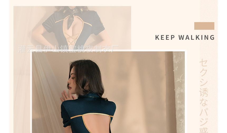 Hotty - Uniform Lingerie Kostuum Top / Stropdas / Slipje / Doorschijnende Kousen / Set
