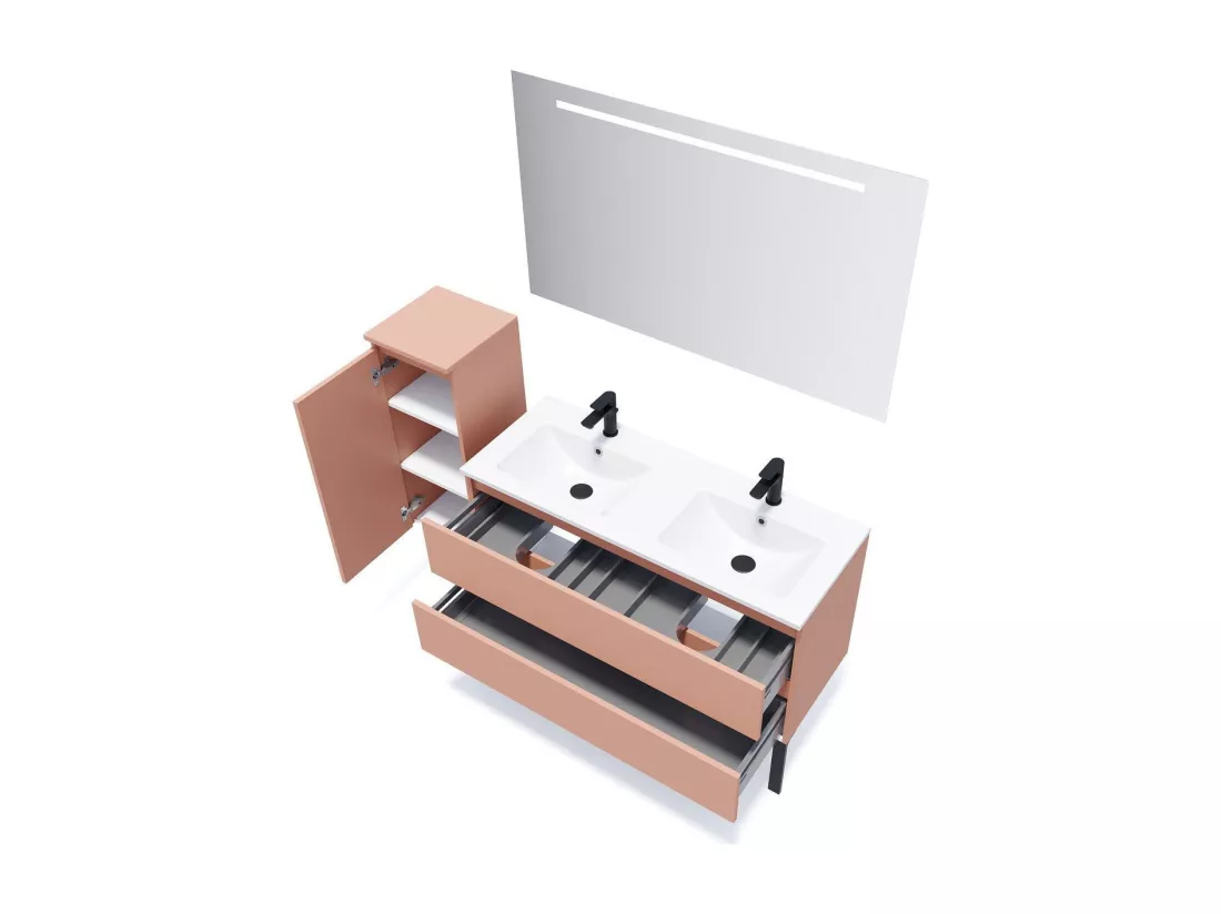 Meuble de salle de bain suspendu double vasque intégrée 120cm 2 tiroirs Abricot - Hudson