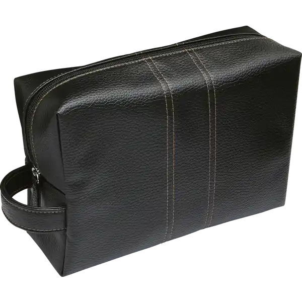 Herren Kulturtasche schwarz mit dekorativen Naehten