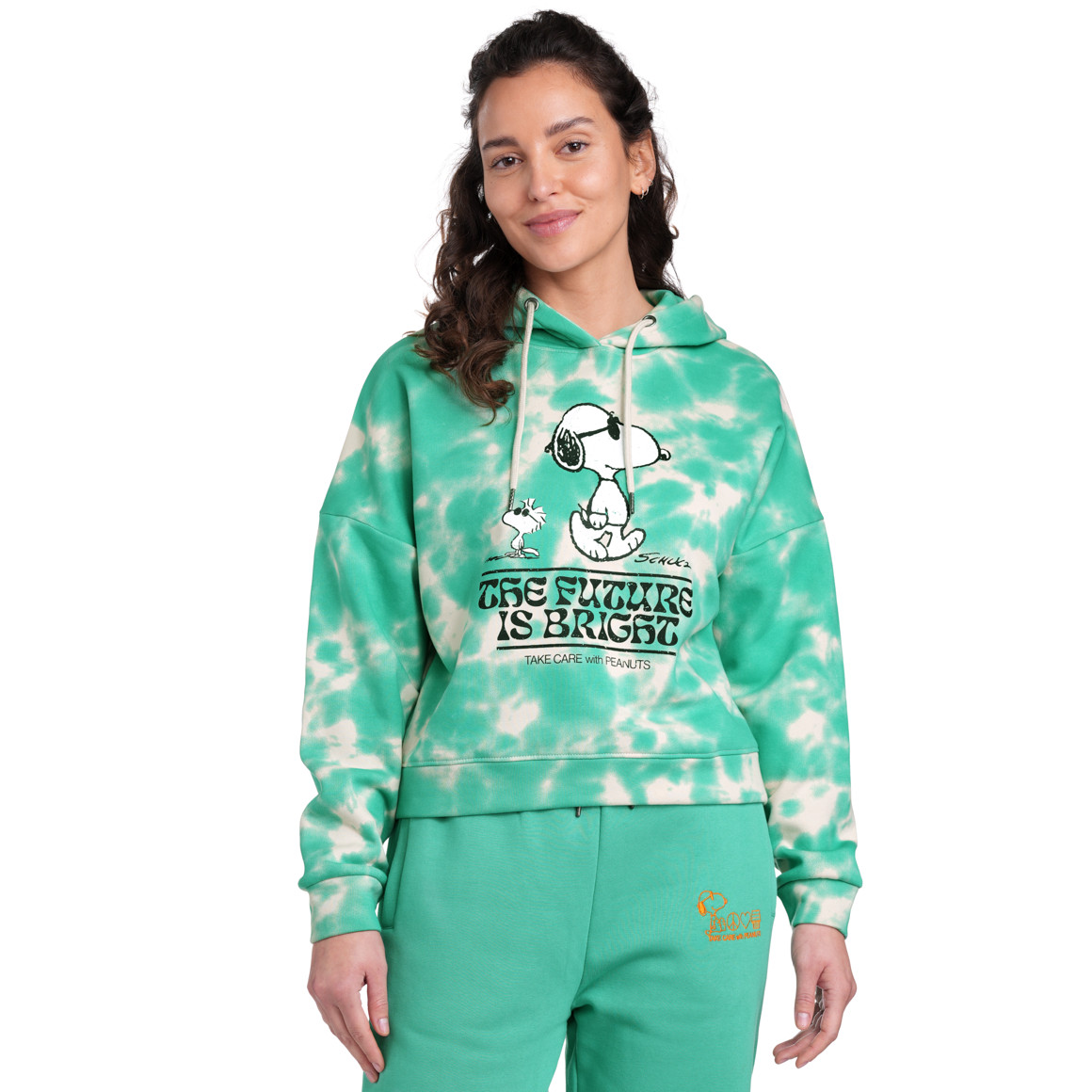 Jonas Nielsen Peanuts Hoodie im Tie Dye Look grün / hellbeige