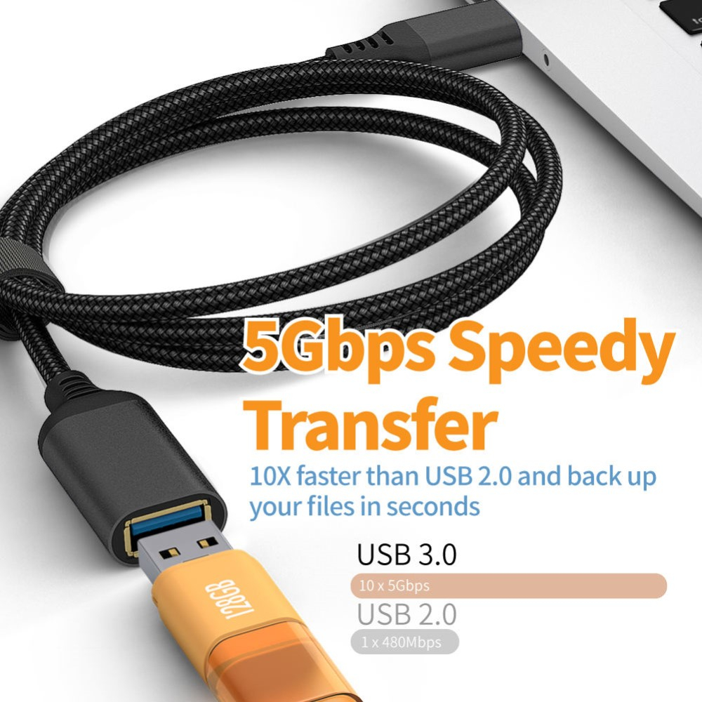 (3m) USB A auf USB 3.0 A-Buchse Verlängerungskabel Nylon Geflecht Adapter Kabel - Schwarz