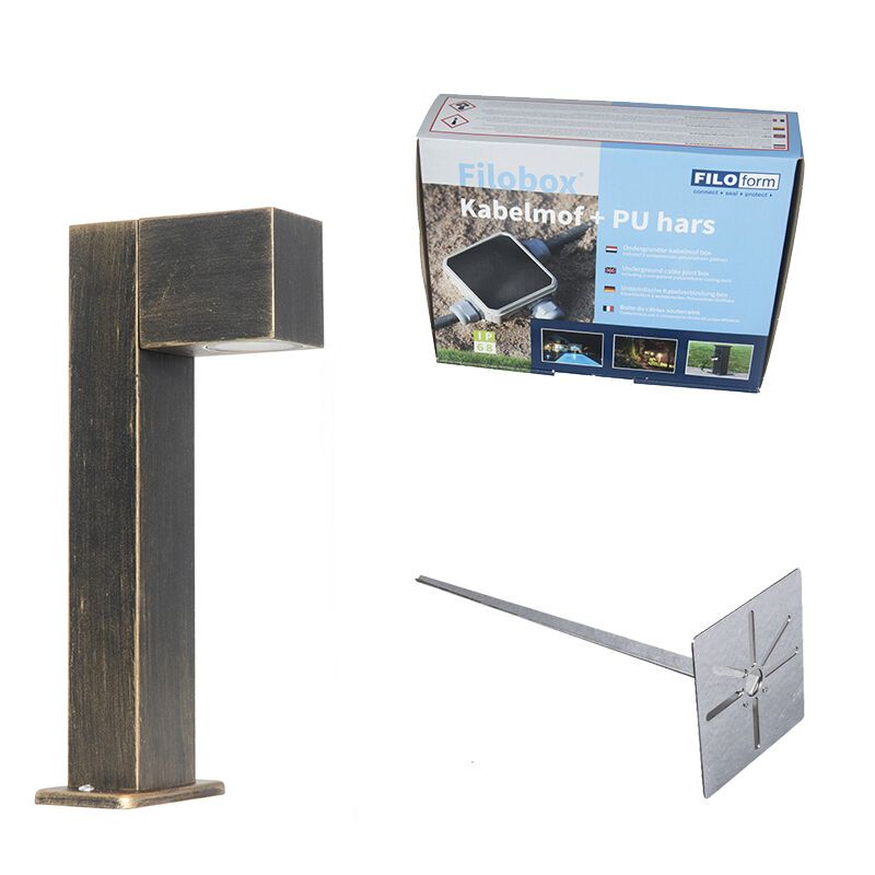 Buitenlamp antiek goud met grondpin en kabelmof 35cm IP44 - Baleno